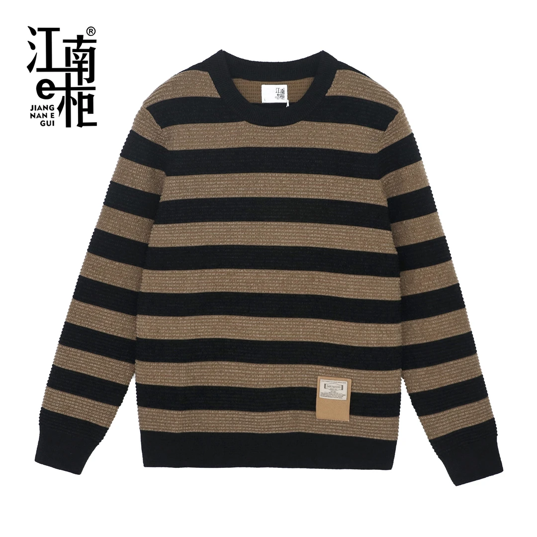 江南e柜 条纹针织圆领毛衣条纹起绒针织衫套男装头衫358206204