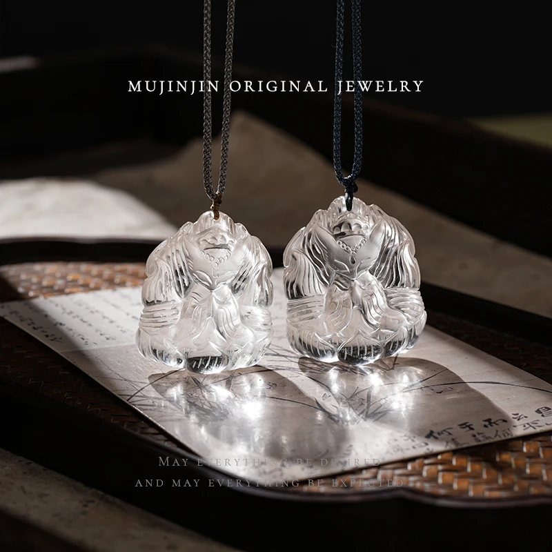 【木槿槿】天然茶水晶九尾狐吊坠女款手工精雕时尚颈饰品多样性发一