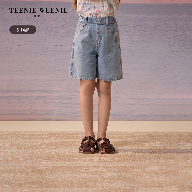 TeenieWeenieKids25年夏季新款女童简约百搭牛仔短裤TKTJ252455A