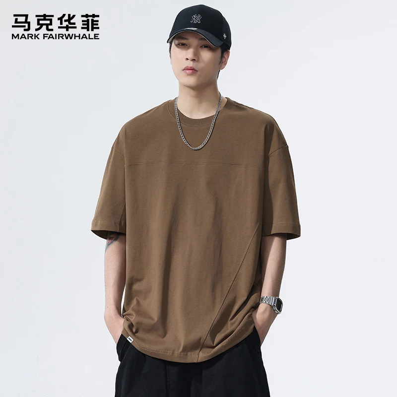 马克华菲夏季薄款纯棉短袖t恤男士新款潮牌宽松圆领半袖休闲上衣