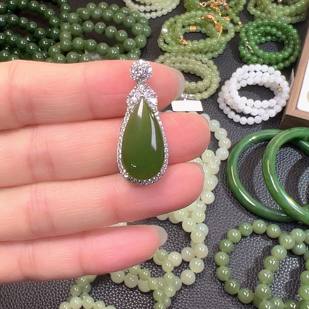 和田玉（碧玉）银S925镶嵌颈饰