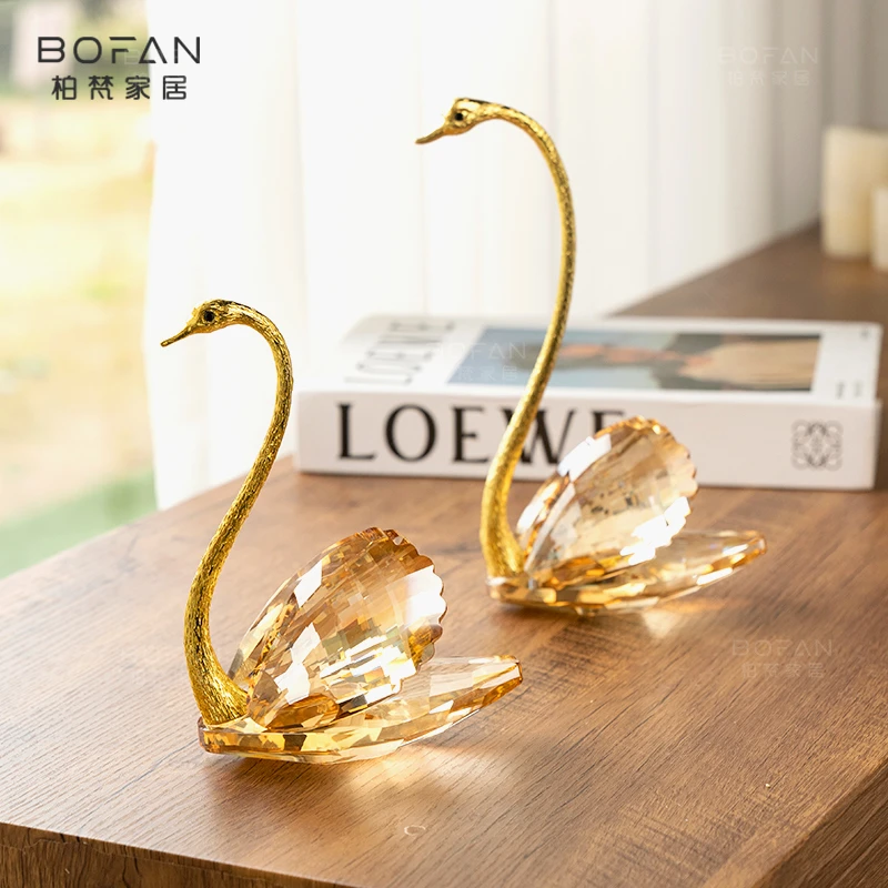 柏梵轻奢水晶天鹅摆件高档客厅电视柜家居装饰品乔迁结婚礼品装饰