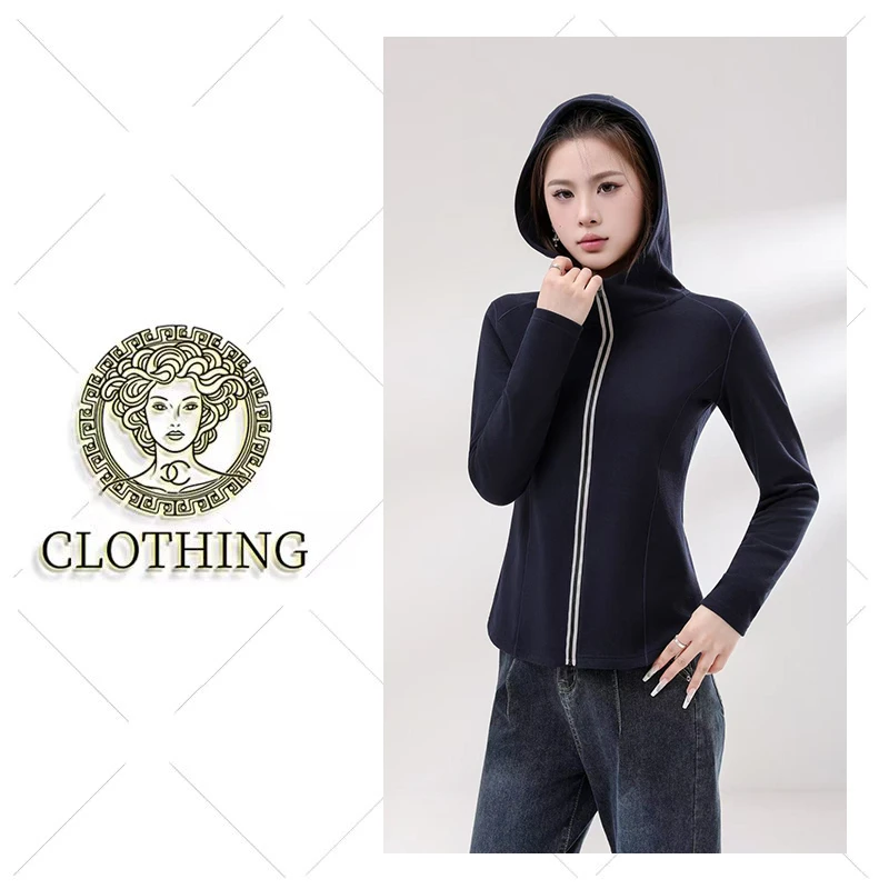 连帽衫秋季薄绒纯色常规款时尚潮流网红女士长袖