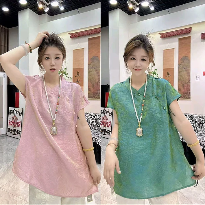 YY新中式国风薄款贵气短袖打底衫胖妹妹加肥加大古风古韵上衣9022