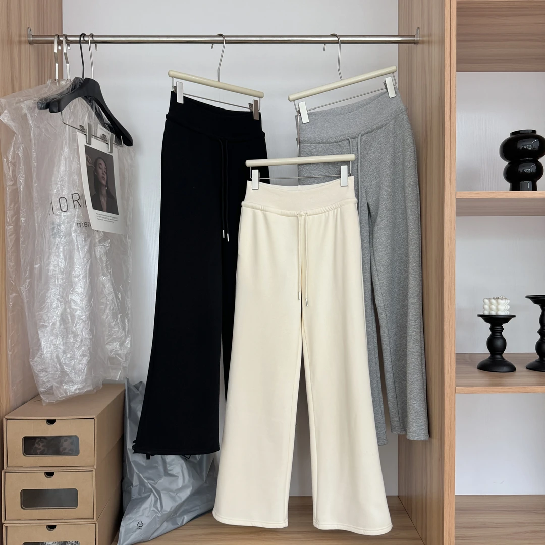 La Chapelle/拉夏贝尔不挑人冬季低腰直筒女装卫裤加绒阔腿休闲裤