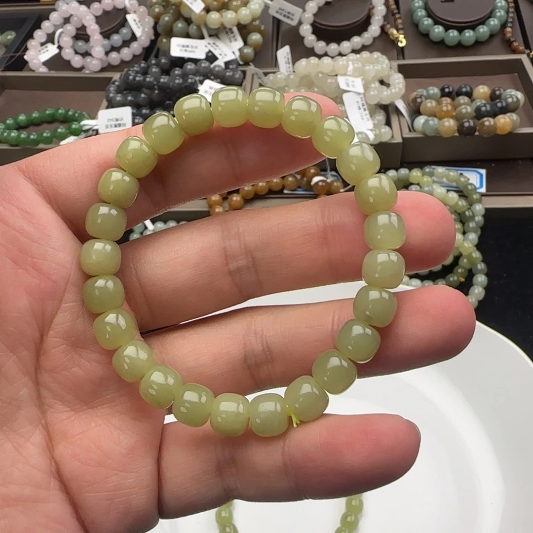 和田玉未镶嵌手链卡8青黄口，72