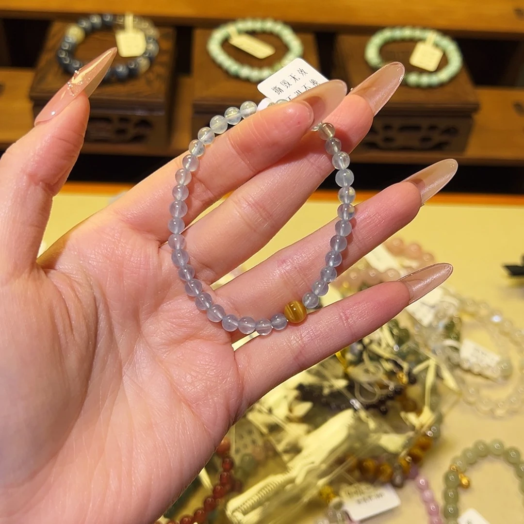 水晶手链银S925镶嵌海蓝4025