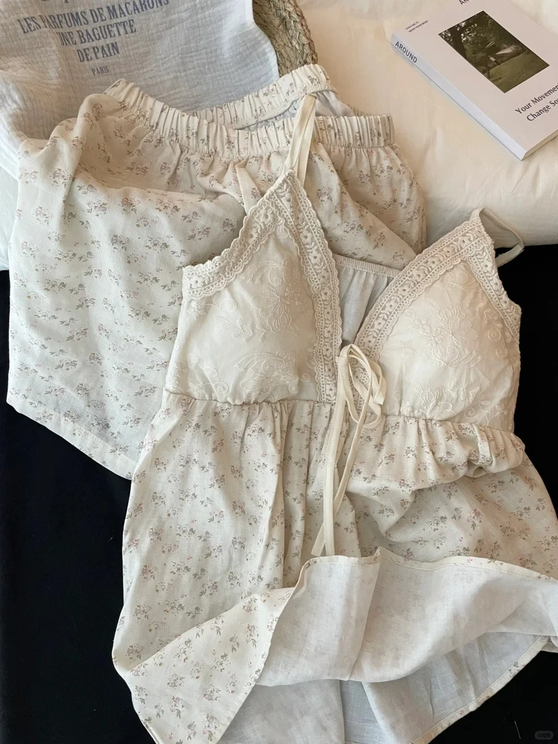 【甜美小碎花】夏天穿搭吊带睡衣女夏季2025新款大码短裤套装家居服
