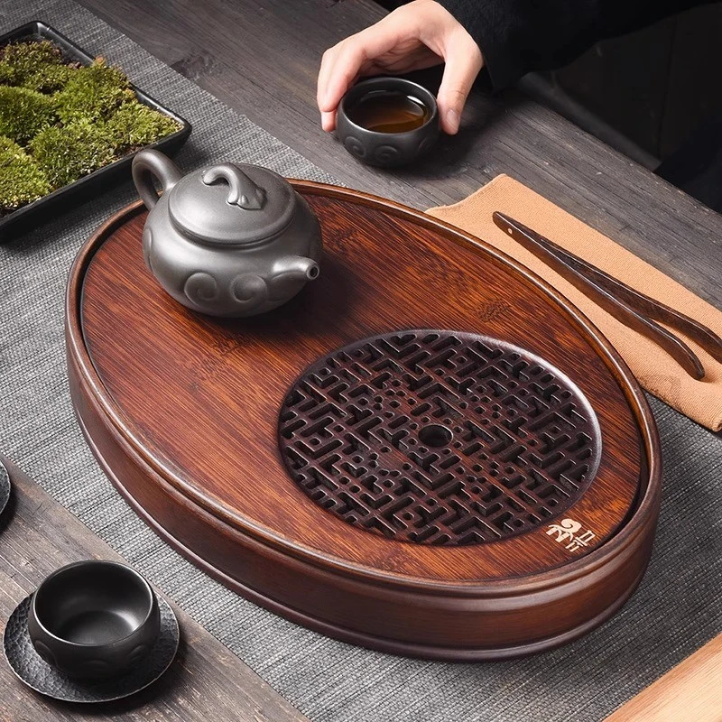 茶盘家用竹制小型茶台托盘排水沥储水式干泡盘茶具椭圆形茶海茶台