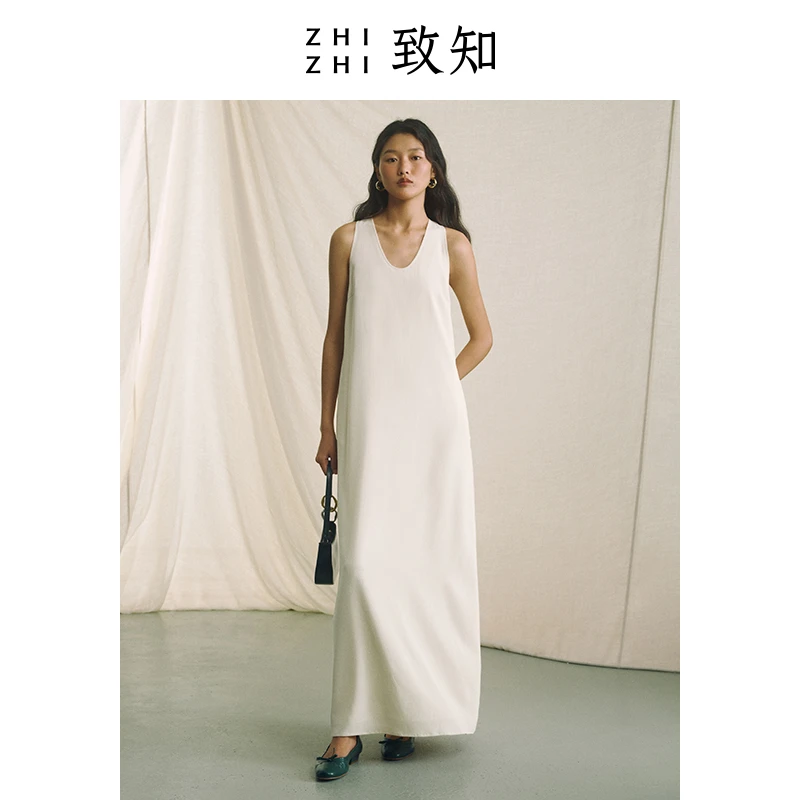 致知 芭蕉雨 A字超长背心裙女2024年新款休闲垂顺ZZ2DSWL9038