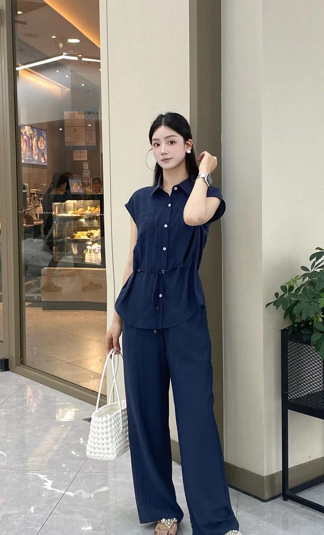王姐专属-2025夏季新品气质时尚收腰显瘦衬衫两件套【卓-25127】