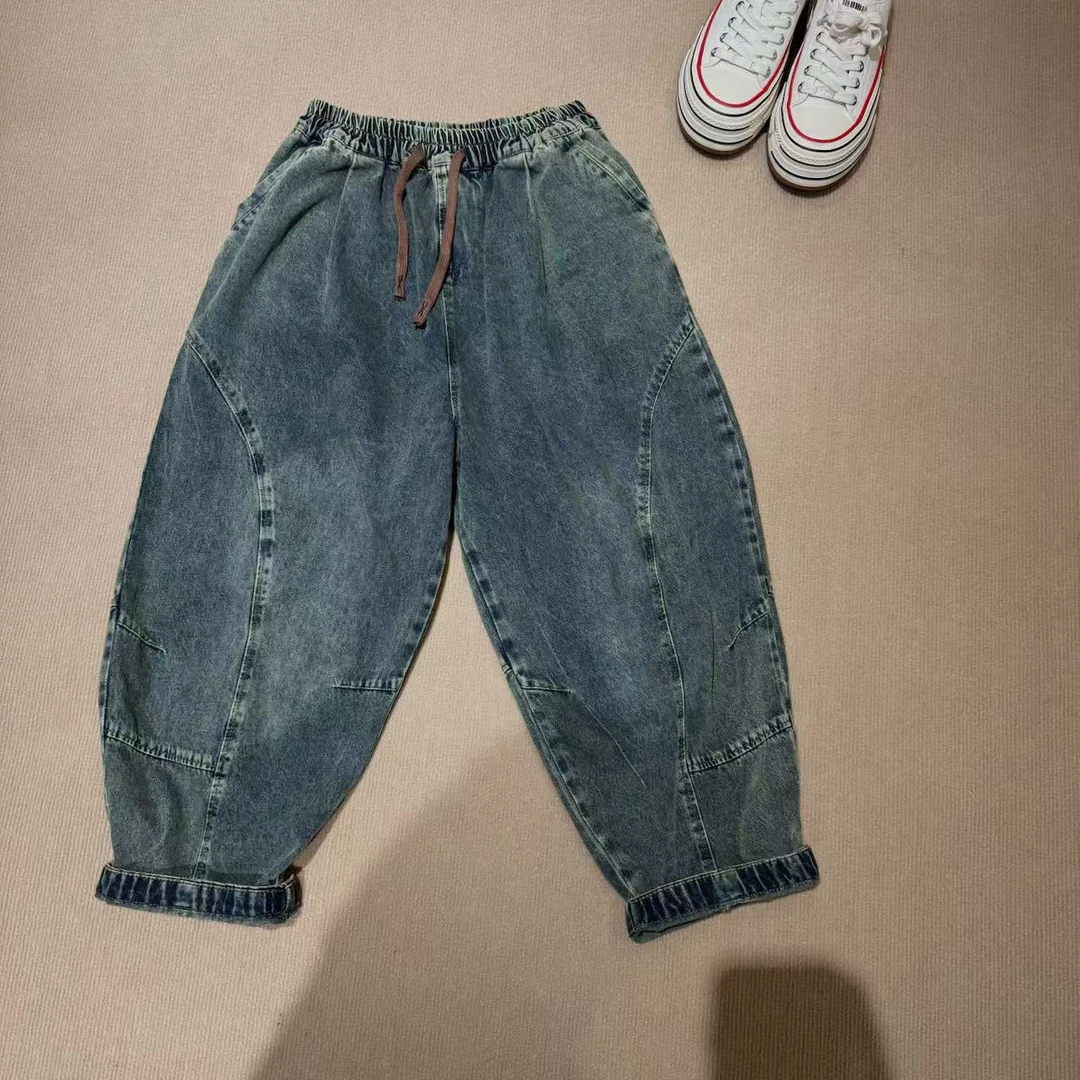 聪聪XH5601春季新款百搭松紧腰抽绳宽松牛仔休闲裤