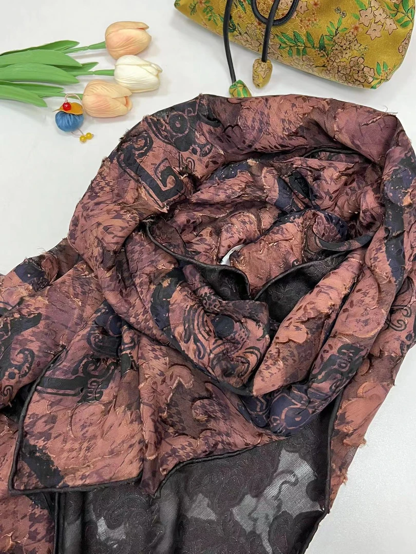 香云纱长巾-写得空灵 古法剪花6Y前喷65*190cm丝巾