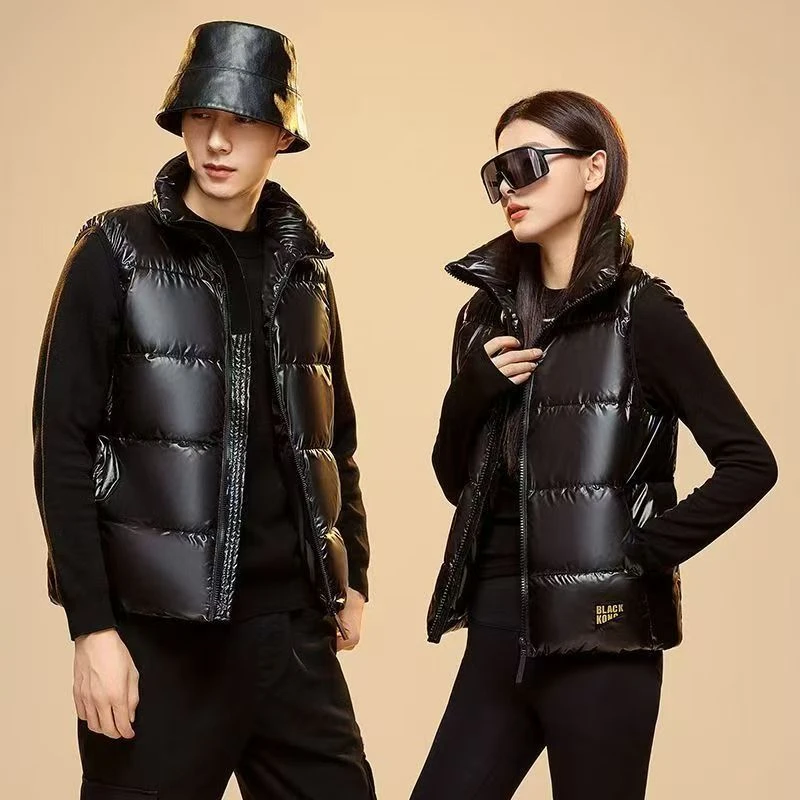 黑色金标男女同款马甲短款宽松棉外套80-200斤洋气情侣款背心爆款