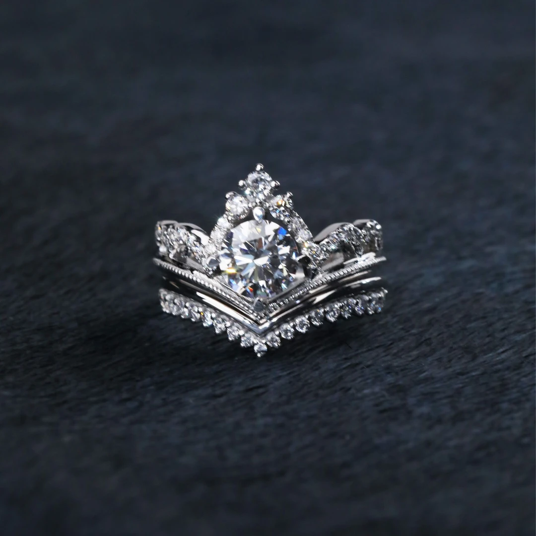 实验室培育钻石【三隆珠宝】#966  铂金PT950叠戴皇冠戒指浪漫优雅