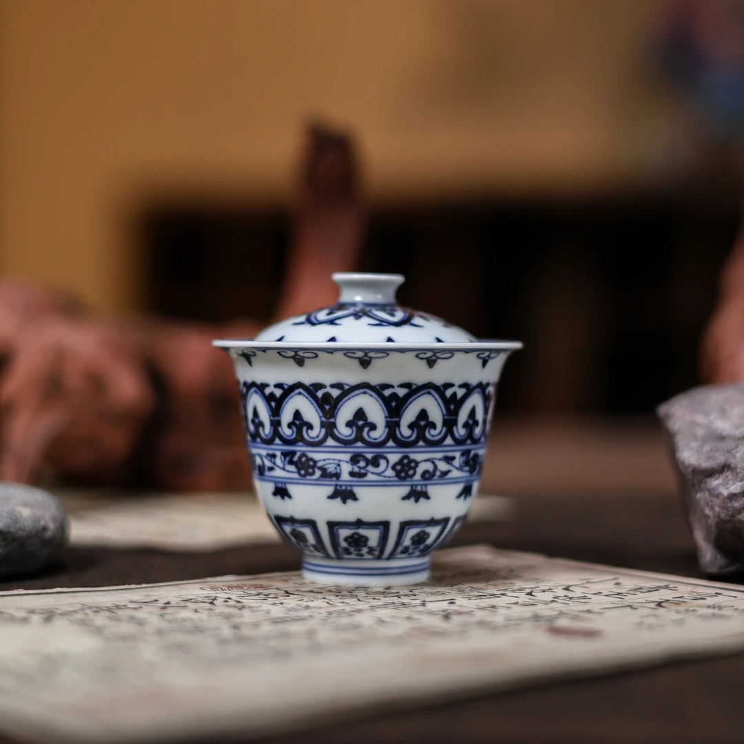 【悦生活】弥云斋-青花宝相盖碗（弥云S0495）