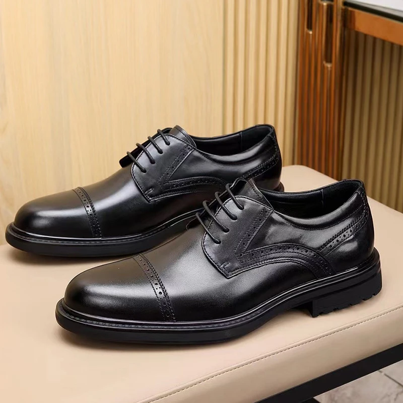 外贸男鞋春秋款软底英伦商务正装鞋真皮透气舒适系带结婚皮鞋通勤
