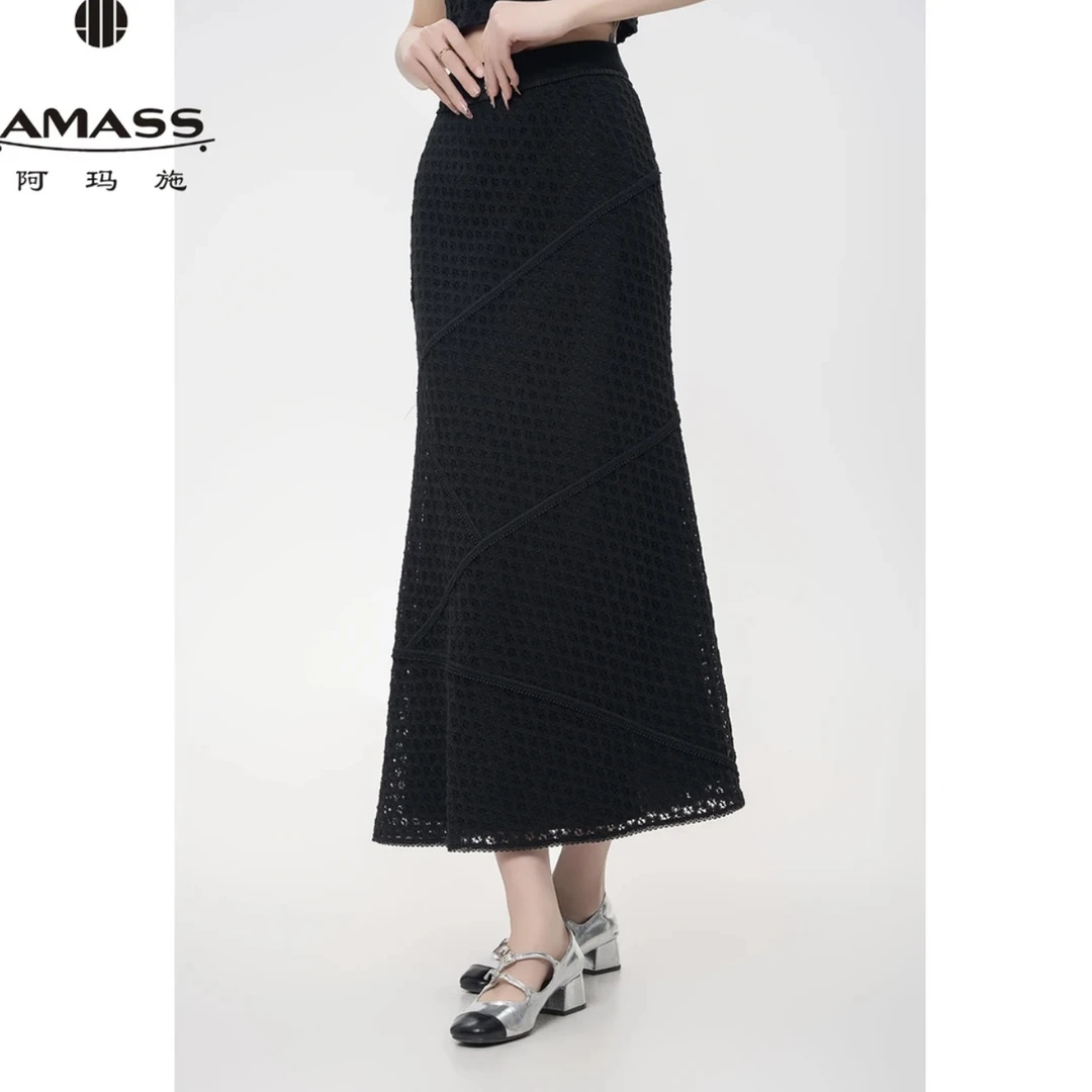 AMASS阿玛施春夏新款复古轻奢气质镂空设计鱼尾半身裙长裙520033