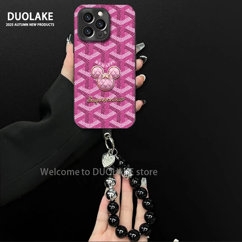 狗牙潮牌米奇适用苹果vivo华为oppo小米iPhone17电镀羊皮手机壳潮