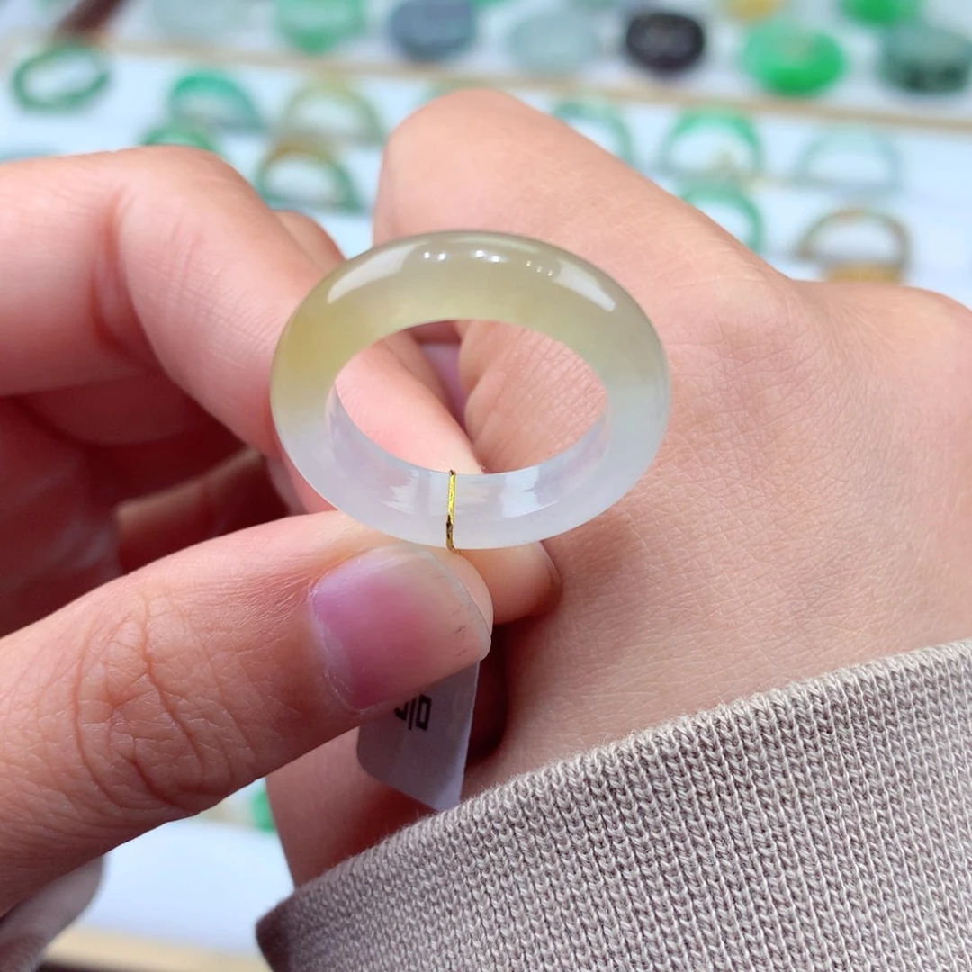 翡翠戒指未镶嵌14号冰润柠檬黄翡翠戒指