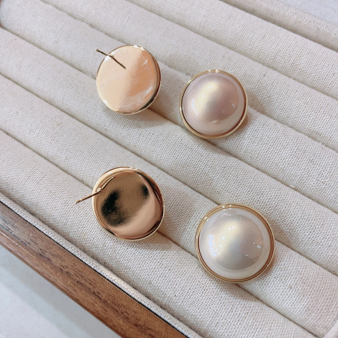 铜合金仿珍珠耳饰 时尚高级感简约精致百搭金属珠珠耳钉新款爆款