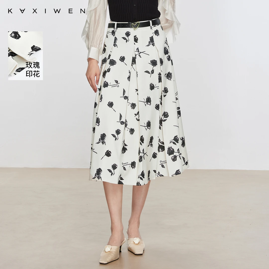 【九月专属】通勤简约半身裙高腰玫瑰对褶中长裙女X07AQS3124