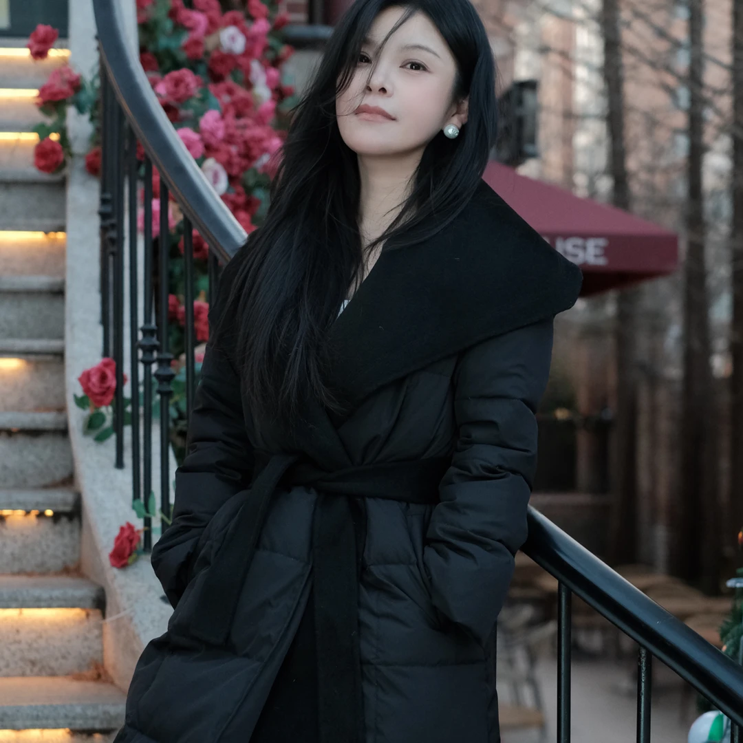 秋冬中长款羊毛翻领女可拆卸加厚可溯源白鹅绒大衣