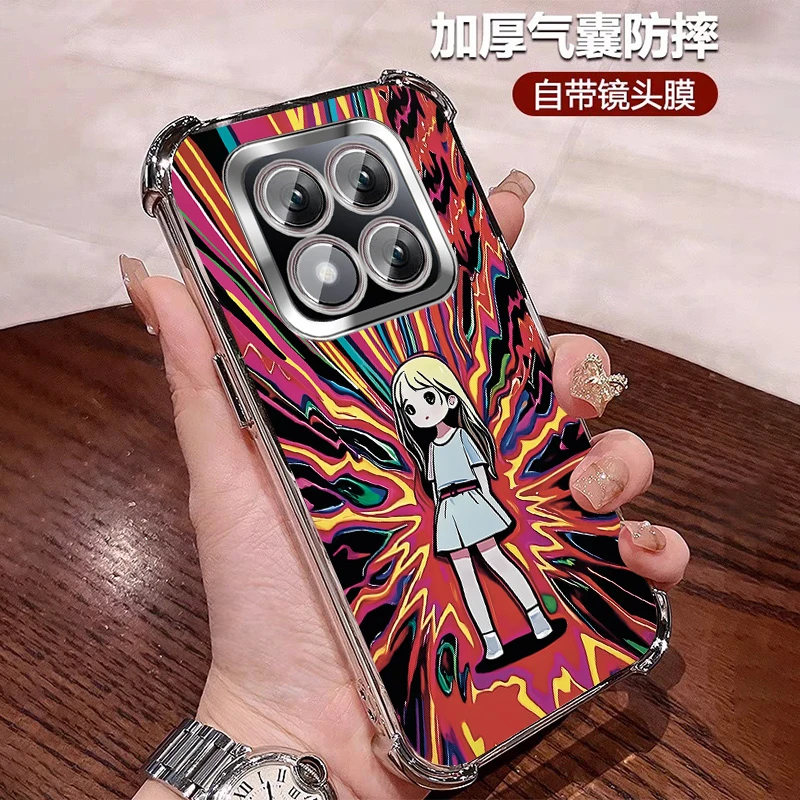 适用红米note14pro+手机壳气囊防摔卡通 全包镜头膜透明NOTE14Pro