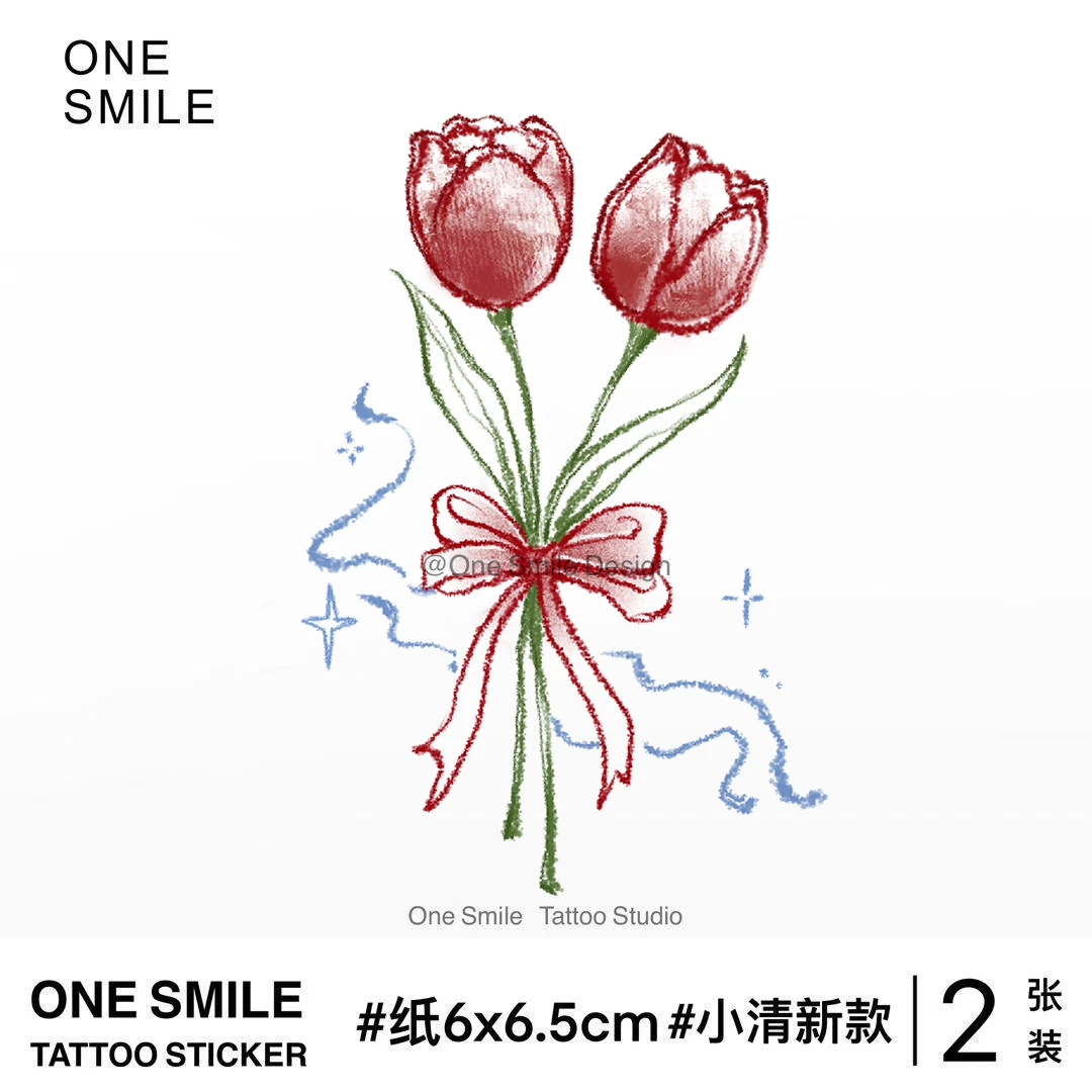 ONESMILE郁金香仙气性感纹身贴彩色防水逼真持久女锁骨蝴蝶结学生