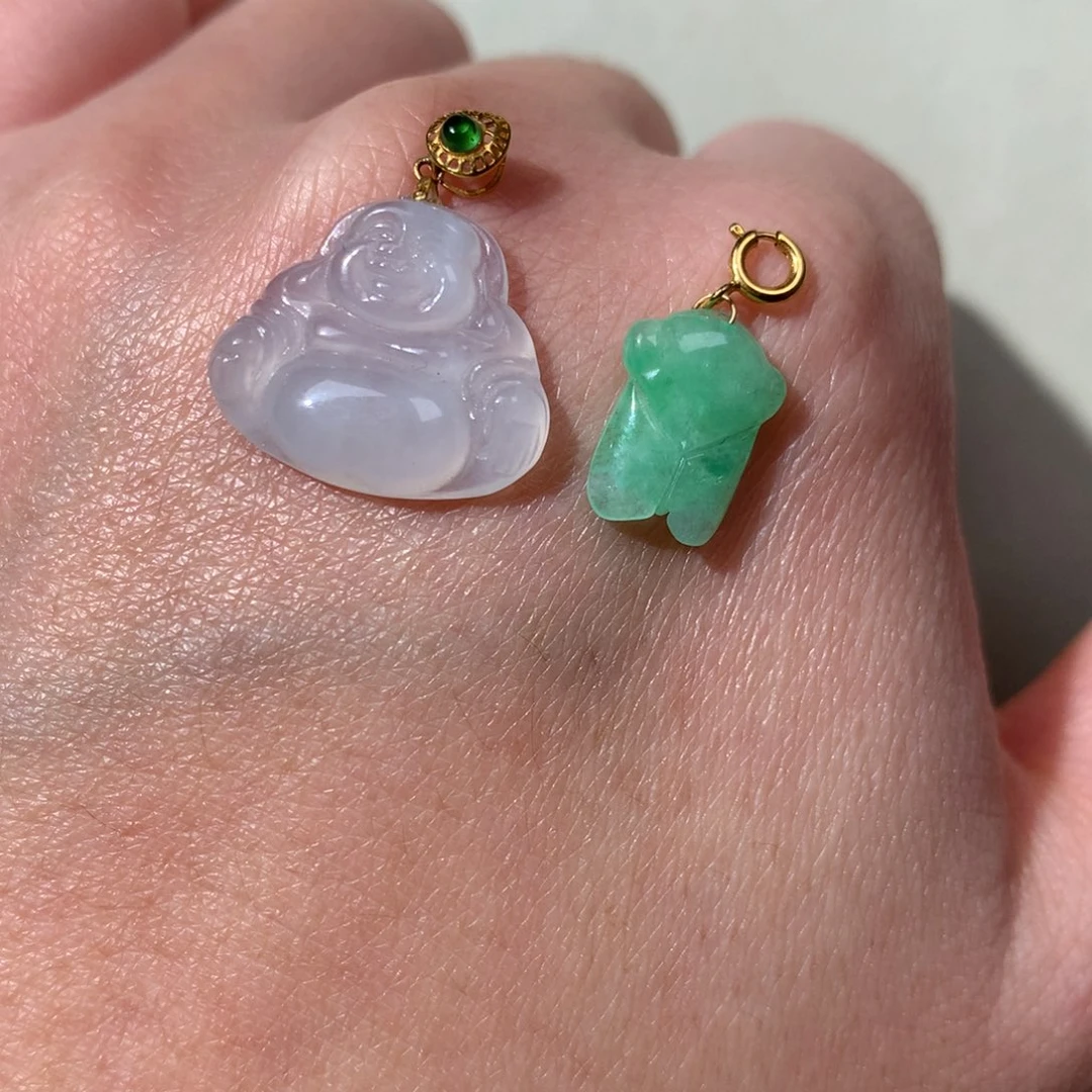 翡翠18K金镶嵌颈饰佛公