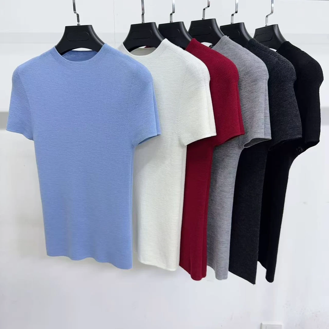 依家——3303精纺羊毛打底衫短袖中领100%绵羊毛短袖T恤