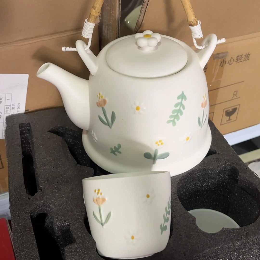 稻谷壳小雏菊一壶四杯套装带礼盒