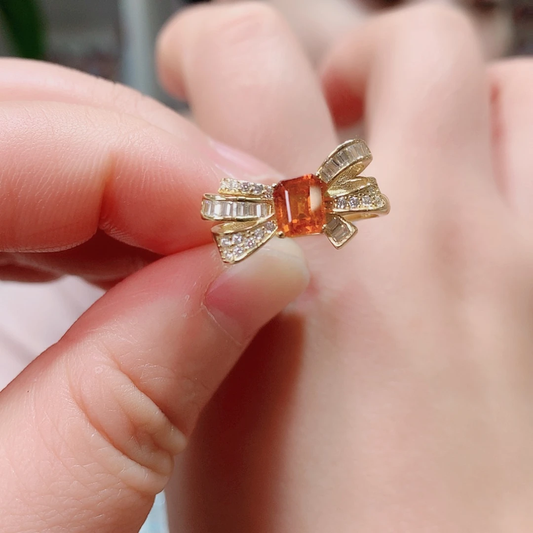 银S925镶嵌戒指石榴石（芬达石）