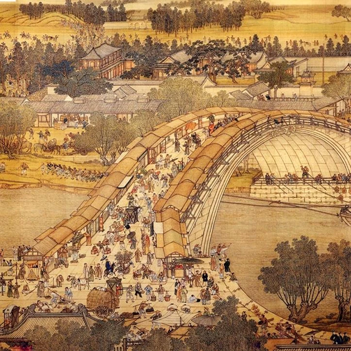 书房清明上河图墙板酒店新中式古典餐厅背景墙客厅沙发电视背景墙