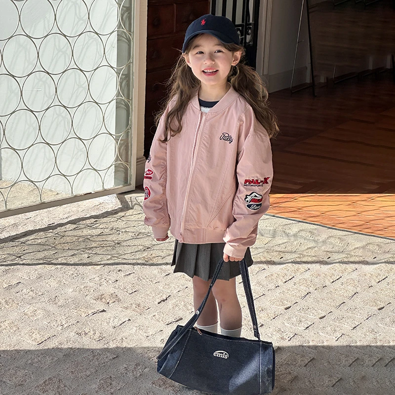【断码清】女童棒球服外套休闲韩版字母刺绣夹克上衣 25A056