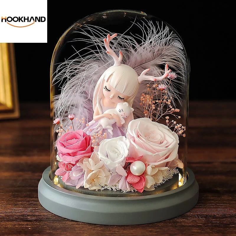 情人节礼物永生花真花玻璃罩成品创意摆件送女友生日礼物表白