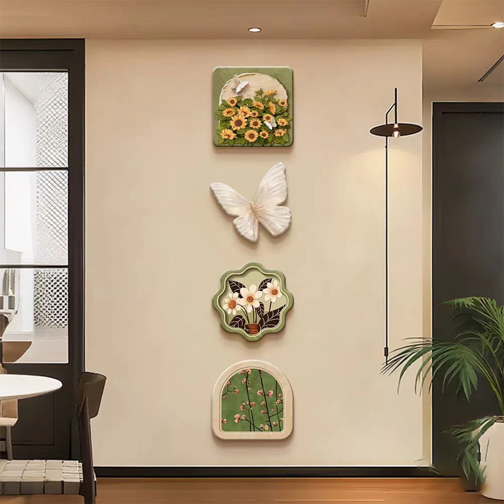 D09中世纪风格向日葵客厅电视背景墙装饰画法式蝴蝶组合壁画