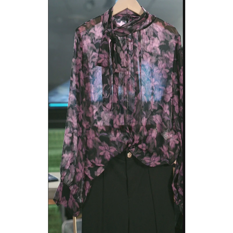 【设计师生哥】时尚新款春季女装高档长袖衬衫百搭显瘦印花休闲上衣