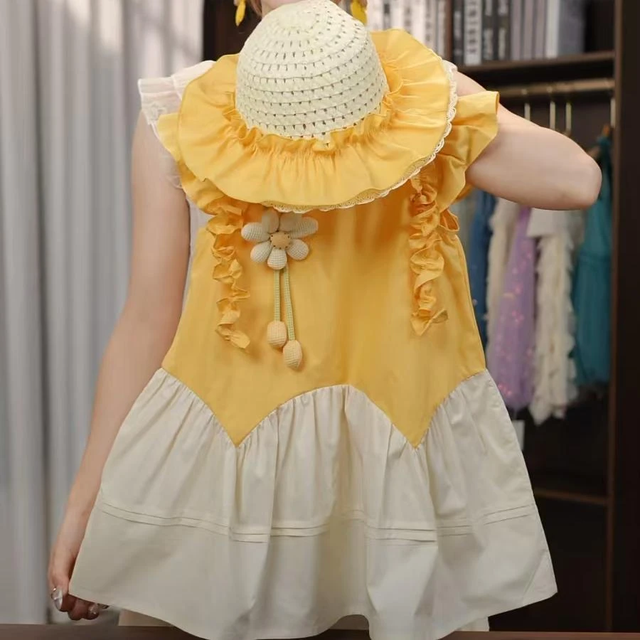 女童夏季连衣裙女宝百褶裙不规则夏季纯色刺绣小女孩QZ001