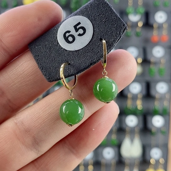 和田玉耳饰18K金镶嵌