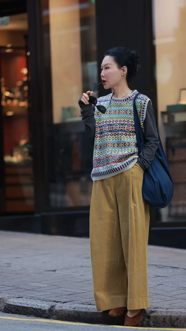 【那尚新品】春 提花撞色小众精致针织马甲