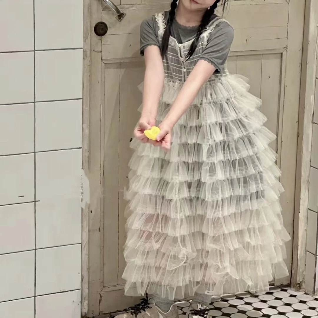 6558童装花边短袖T/吊带纱裙套装