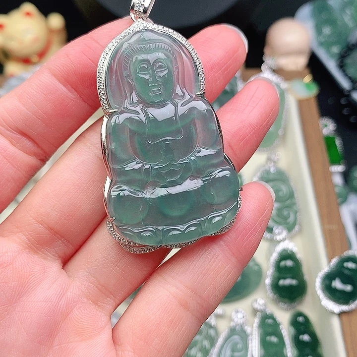 颈饰银S925镶嵌翡翠漠*吊坠