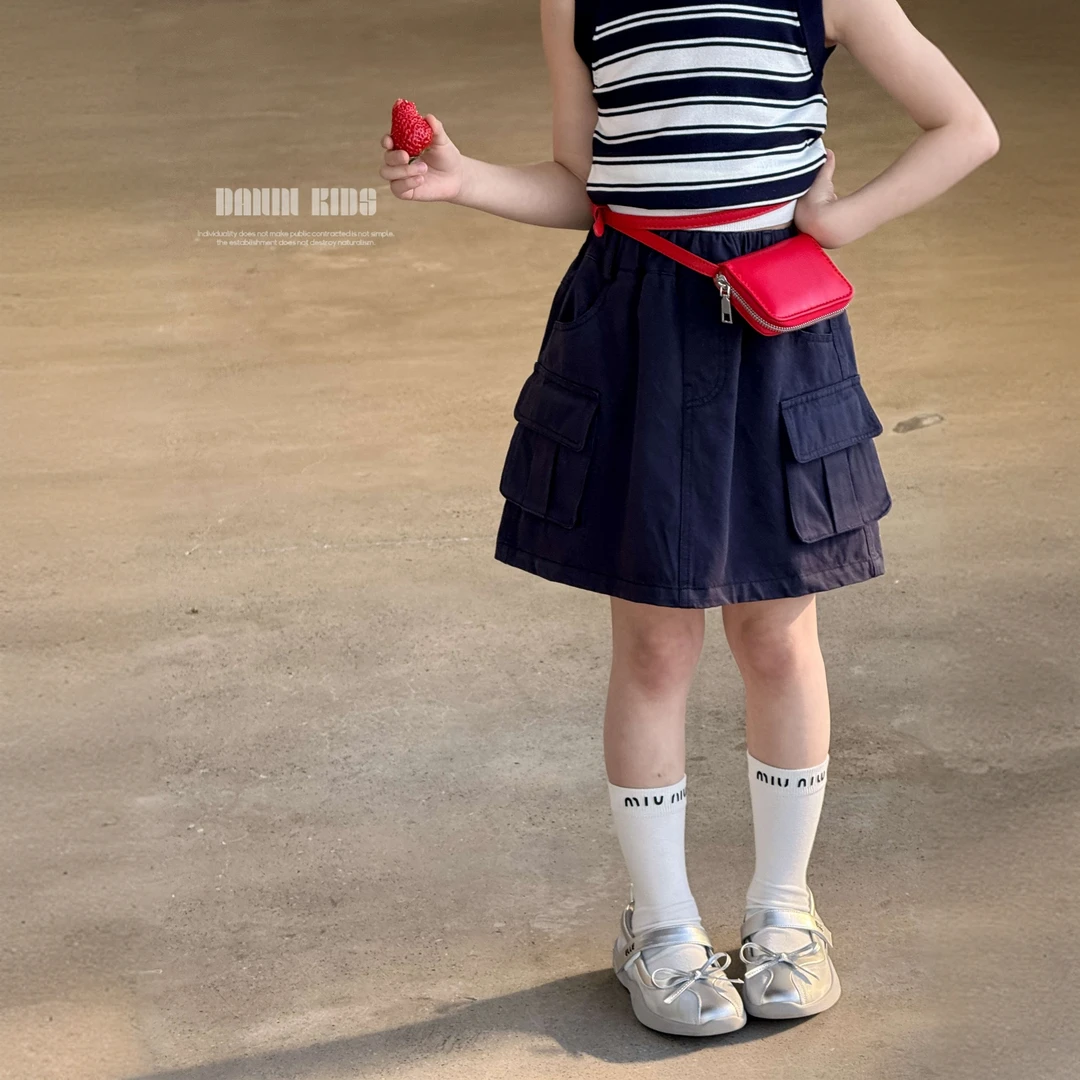 【嗒囜】高密度水洗斜纹棉~舒适有型 女童夏装多口袋小A版工装短裙