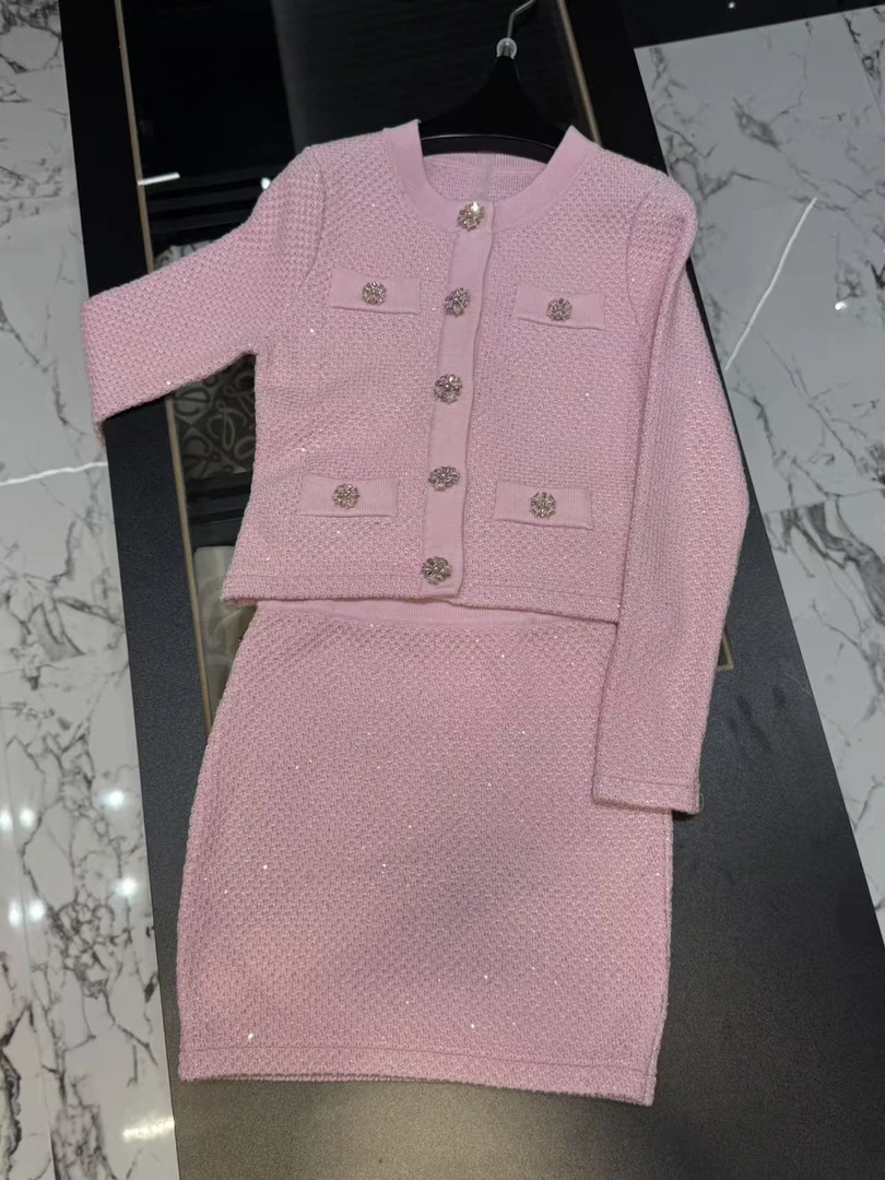 【婳霓】法式小香风圆领针织开衫秋冬气质修身显瘦套装25268-25269