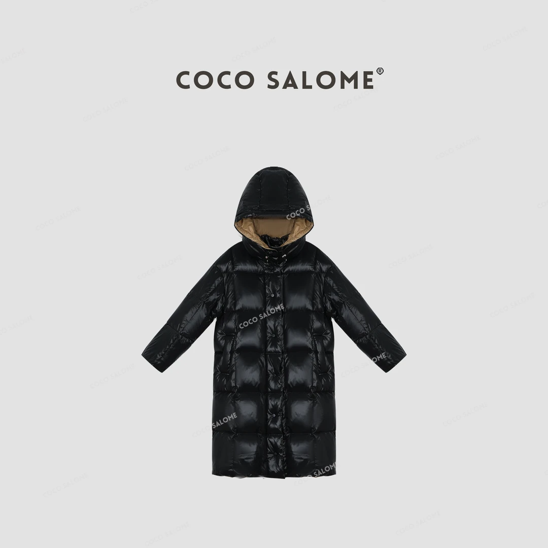 COCO SALOME⒁【玛雅长款】秋冬白鹅绒长款百搭连帽鹅绒服0885