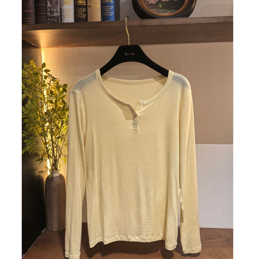 【设计延伸】时尚优雅超细纱线圆领简约大弹力百搭T恤