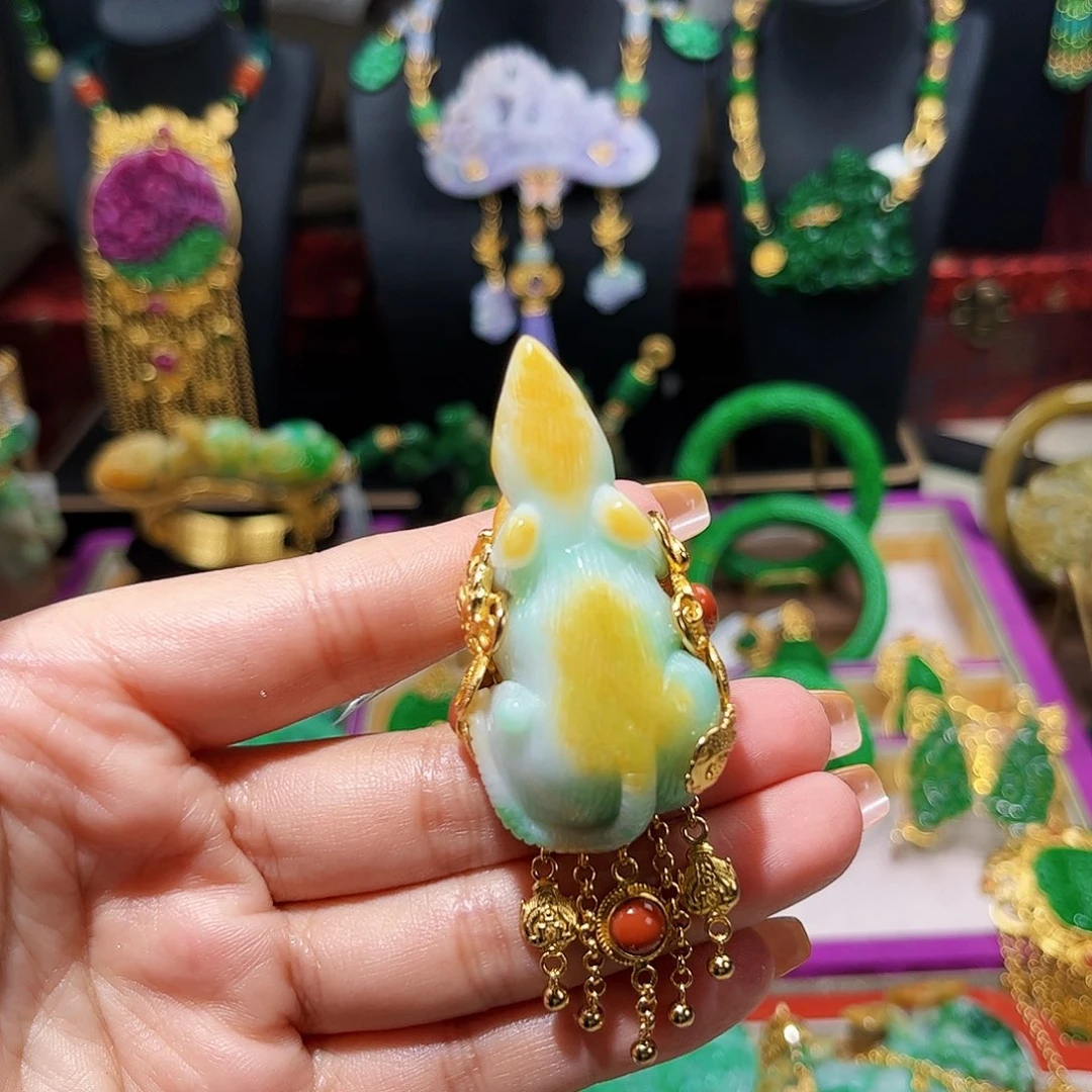 【闪购商品】翡翠戒指银S925镀金镶嵌金钱鼠