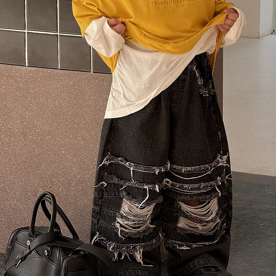 【版本答案】长裤2025春秋新款男童破洞牛仔裤子韩版洋气裤子