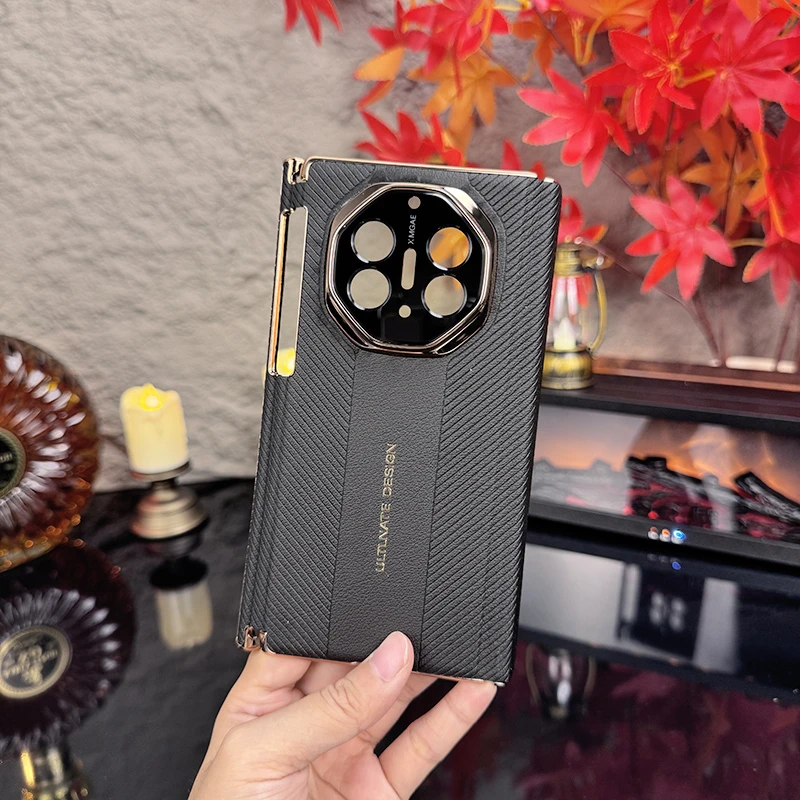 适用华为MateXTs手机壳电镀真皮双中轴磁吸matext镜头全包奢华